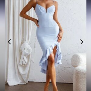 Selfie Leslie Steele Blue Lake Como Fitted Bodice High-Low Dress NWT XL *FLAW*